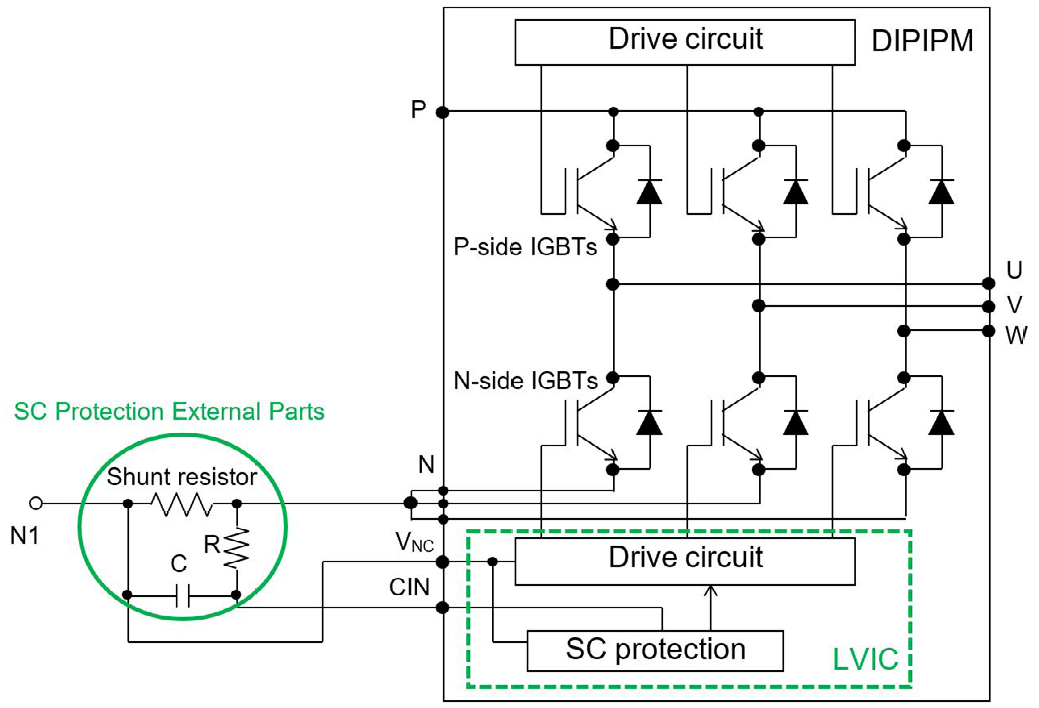 Short circuit detection principle for SLIMDIP™ IPM
